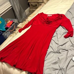 Red Cowl Neck Fit-and-Flare Dress